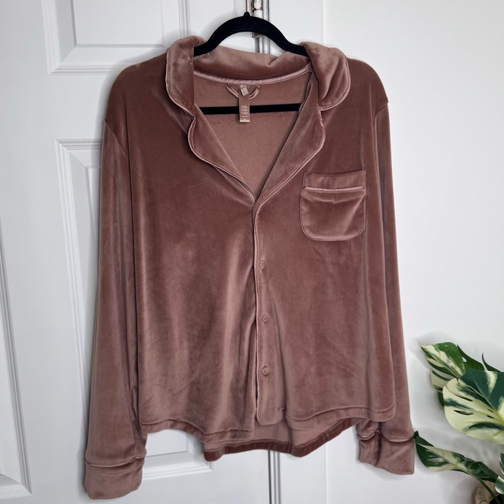Skims Velour Brown Pajama Top Medium - Picture 3 of 5